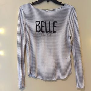H&M Striped Long Sleeve Belle Nouvelle Graphic Tee Top Black White - Size S